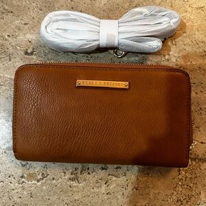 Poppy & Peonies Essential Vegan Leather Wallet With Crossbody Strap Cognac